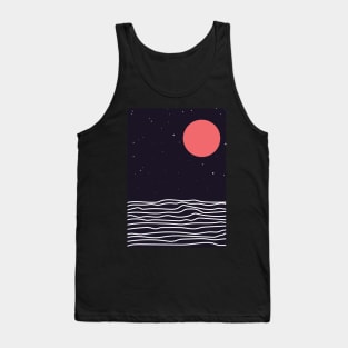 Minimalist Starry Night and Ocean waves Grapic Design Tank Top